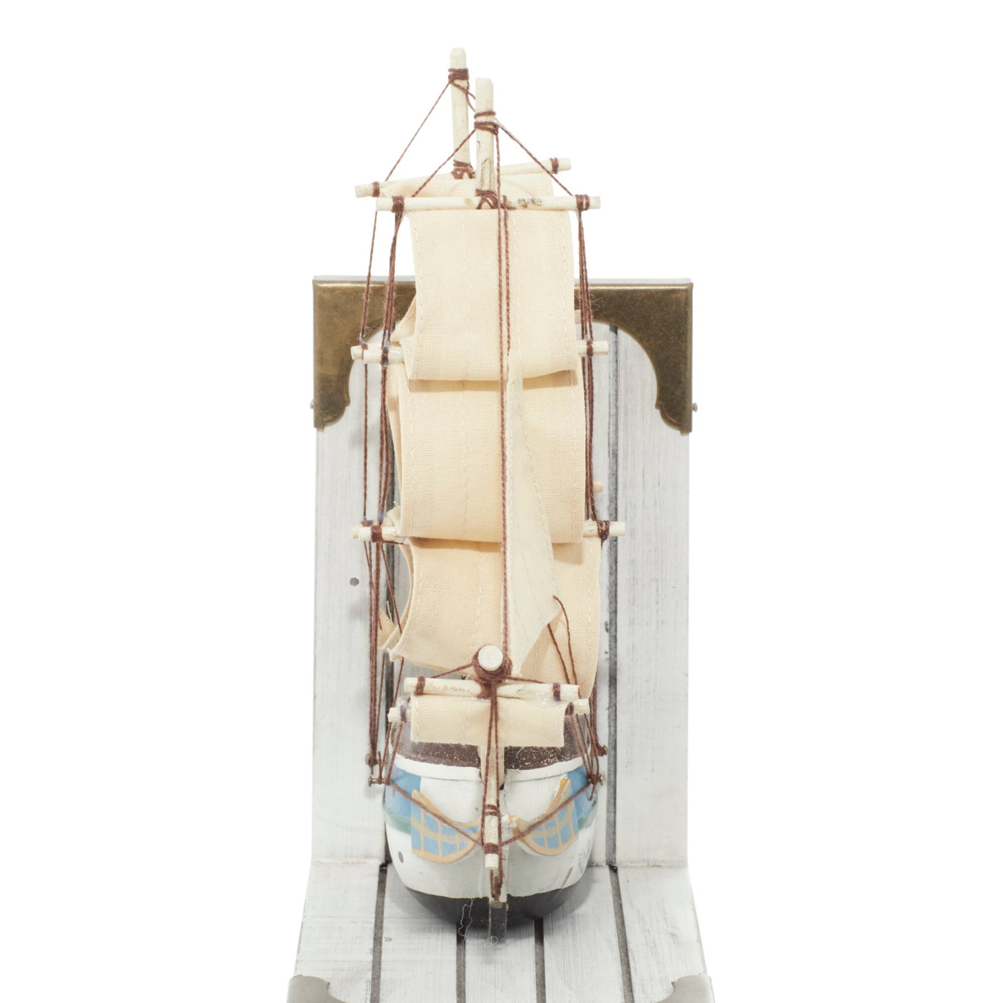 9" White Wood Coastal Sailboat Bookends, 2ct.
